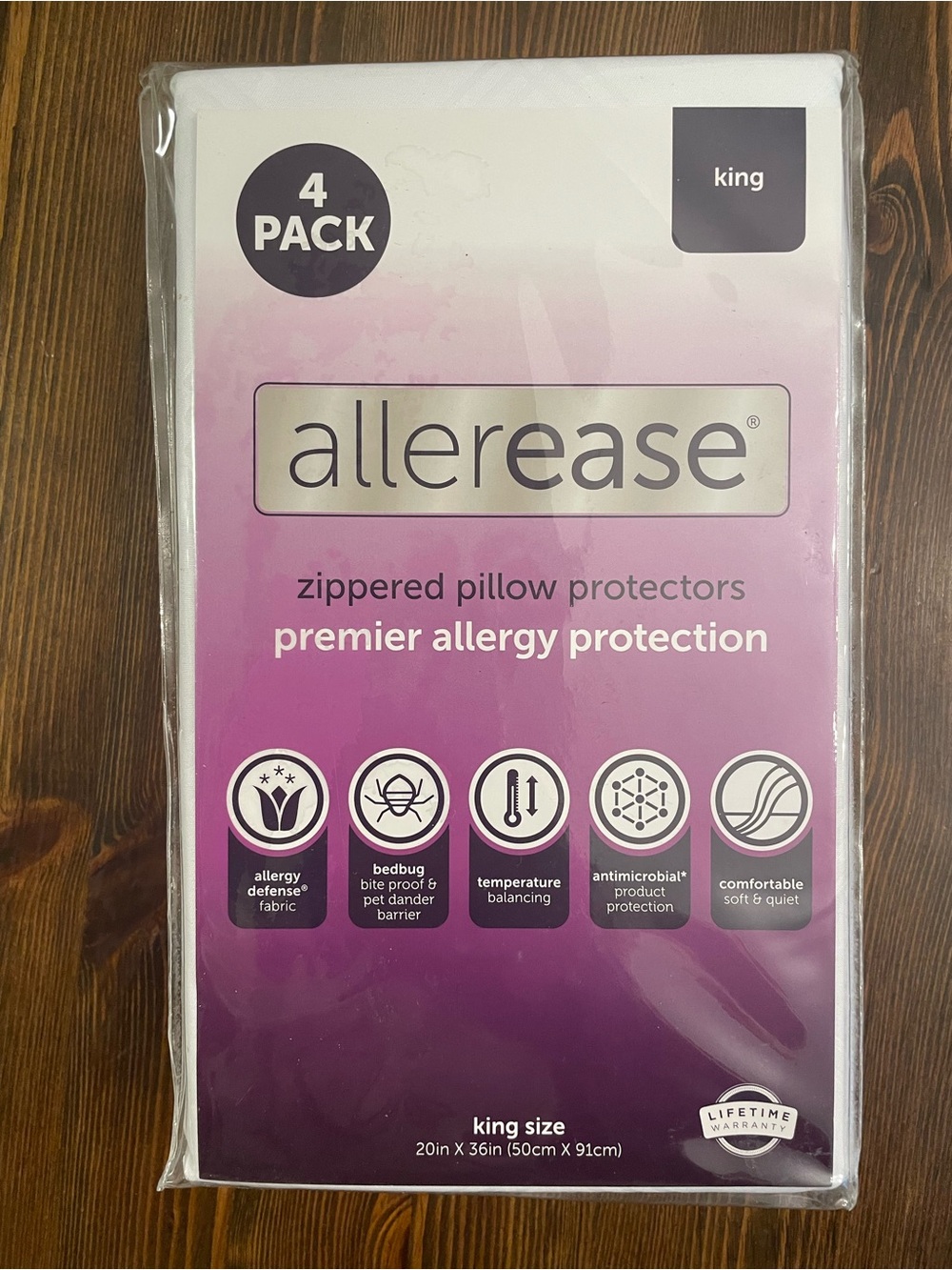 Allerease King Zippered Pillow Protectors - White (4 Pack)